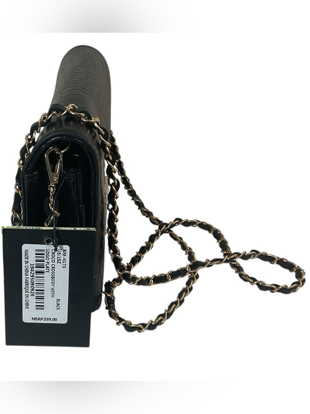 Badgley Mischka BM-4173 Black Croco Crossbody With Logo Plate Vegan Leather Bag - Picture 5 of 16